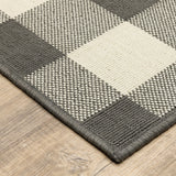 8?x11? Gray and Ivory Gingham Indoor Outdoor Area Rug