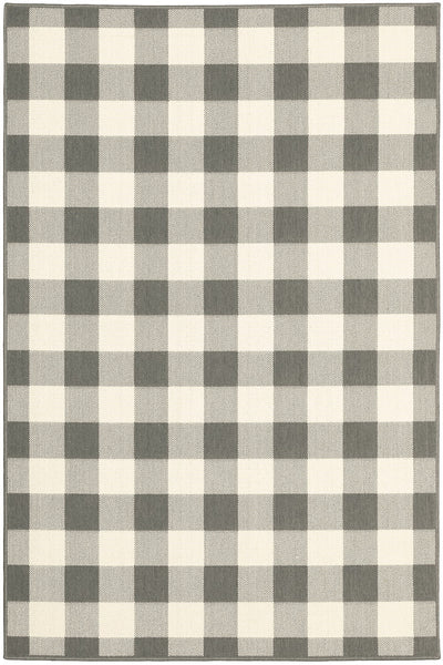 9?x13? Gray and Ivory Gingham Indoor Outdoor Area Rug