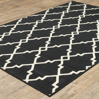 5?x8? Black and Ivory Trellis Indoor Outdoor Area Rug