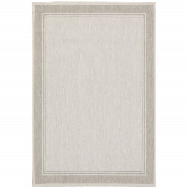 8?x10? Ivory and Gray Bordered Indoor Outdoor Area Rug