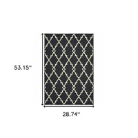 3?x5? Black and Ivory Trellis Indoor Outdoor Area Rug