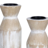 Set of Three Distressed White Candle Holders