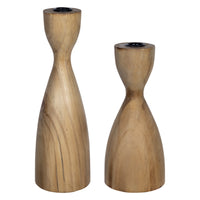 Set of Two Light Brown Wooden Candle Holders
