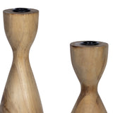 Set of Two Light Brown Wooden Candle Holders