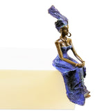 Vintage Bronze West African Blue Dress Woman Sculpture