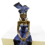 Vintage Bronze West African Blue Dress Woman Sculpture