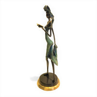 Vintage Bronze Walking West African Woman Reading Sculpture
