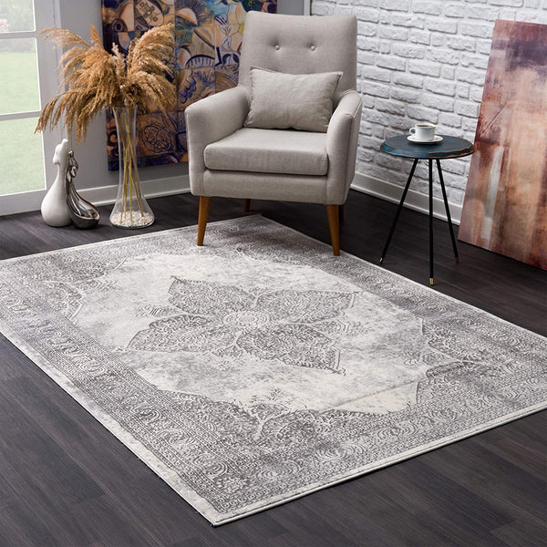 2? x 10? Gray Distressed Medallion Runner Rug