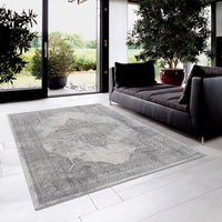 2? x 15? Gray Distressed Medallion Runner Rug