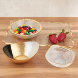 Set of Two 6 Bubble Glass Bowls With Scalloped Gold Rims