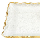 Bubble Glass Scalloped Gold Rim Rectangular Platter or Tray