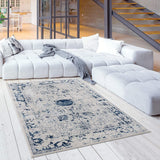 4? x 6? Navy Blue Distressed Floral Area Rug