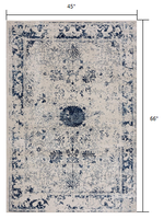 4? x 6? Navy Blue Distressed Floral Area Rug