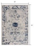 5? x 8? Navy Blue Distressed Floral Area Rug