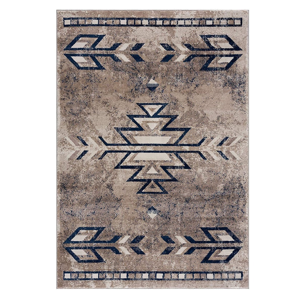 4? x 6? Beige and Blue Boho Chic Area Rug