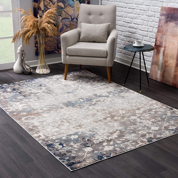 2? x 10? Navy and Beige Distressed Vines Runner Rug