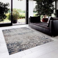 2? x 10? Navy and Beige Distressed Vines Runner Rug