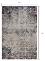 2? x 10? Navy and Beige Distressed Vines Runner Rug