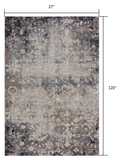 2? x 10? Navy and Beige Distressed Vines Runner Rug