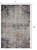 2? x 13? Navy and Beige Distressed Vines Runner Rug