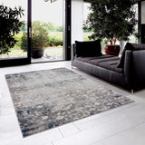 2? x 20? Navy and Beige Distressed Vines Runner Rug