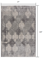 2? x 10? Gray Distressed Trellis Pattern Runner Rug