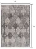 2? x 10? Gray Distressed Trellis Pattern Runner Rug