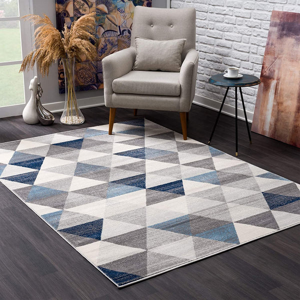 2? x 10? Navy Blue Geometric Diamond Runner Rug