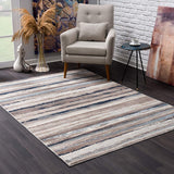 2? x 10? Blue and Beige Distressed Stripes Runner Rug