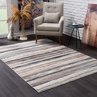 8? x 11? Blue and Beige Distressed Stripes Area Rug