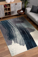 4? x 6? White and Blue Abstract Strokes Area Rug