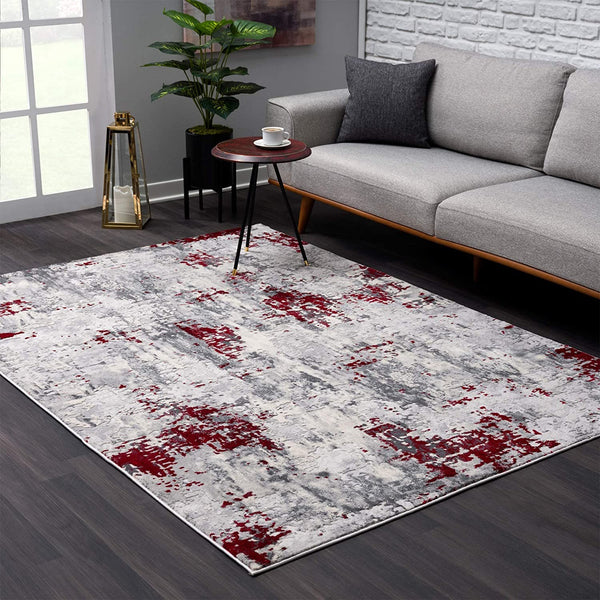 3? x 5? Red and Gray Modern Abstract Area Rug