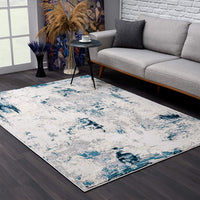 3? x 5? Blue and Ivory Abstract Strokes Area Rug