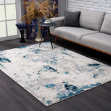 2? x 13? Blue and Ivory Abstract Strokes Runner Rug