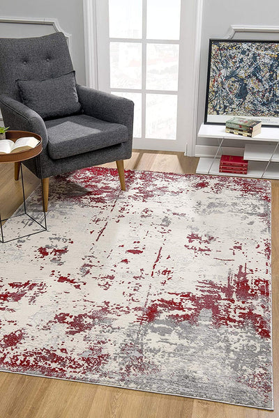 3? x 5? Red and Gray Modern Abstract Area Rug