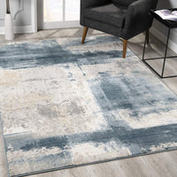 2? x 10? Cream and Blue Abstract Patches Runner Rug