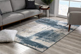 2? x 10? Cream and Blue Abstract Patches Runner Rug