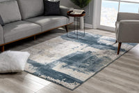 2? x 13? Cream and Blue Abstract Patches Runner Rug