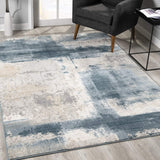 2? x 20? Cream and Blue Abstract Patches Runner Rug