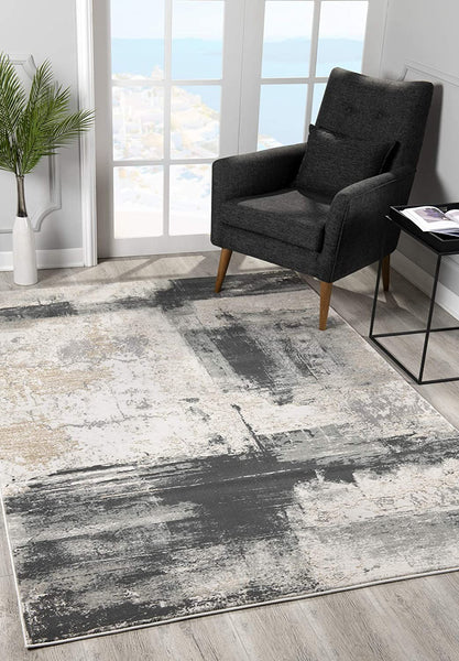 2? x 13? Cream and Gray Abstract Patches Runner Rug