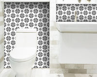 4" X 4" Black and White Daisy Peel and Stick Removable Tiles