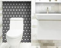 4" X 4" Black and White Floral Peel and Stick Removable Tiles