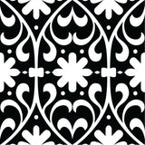 4" X 4" Black and White Floral Peel and Stick Removable Tiles