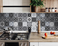 4" X 4" Black White and Gray Mosaic Peel and Stick Tiles