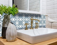 4" X 4" Teal And White Mosaic Peel And Stick Removable Tiles