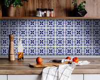 4" X 4" Blue And White Mosaic Peel And Stick Removable Tiles