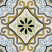 4" X 4" Taupe and Blue Scroll Peel and Stick Tiles