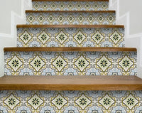 4" X 4" Taupe and Blue Scroll Peel and Stick Tiles
