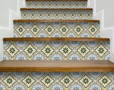 4" X 4" Taupe and Blue Scroll Peel and Stick Tiles