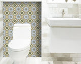 4" X 4" Taupe and Blue Scroll Peel and Stick Tiles